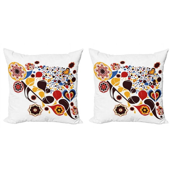 Ambesonne Abstract Throw Pillow Cover 2 Pack, Flowers Hearts Notes, 24", Multicolor