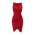 thumbnail image 1 of Vestido sexy de fiesta sin mangas con cuello en V, plisado y color liso para mujer, 1 of 1