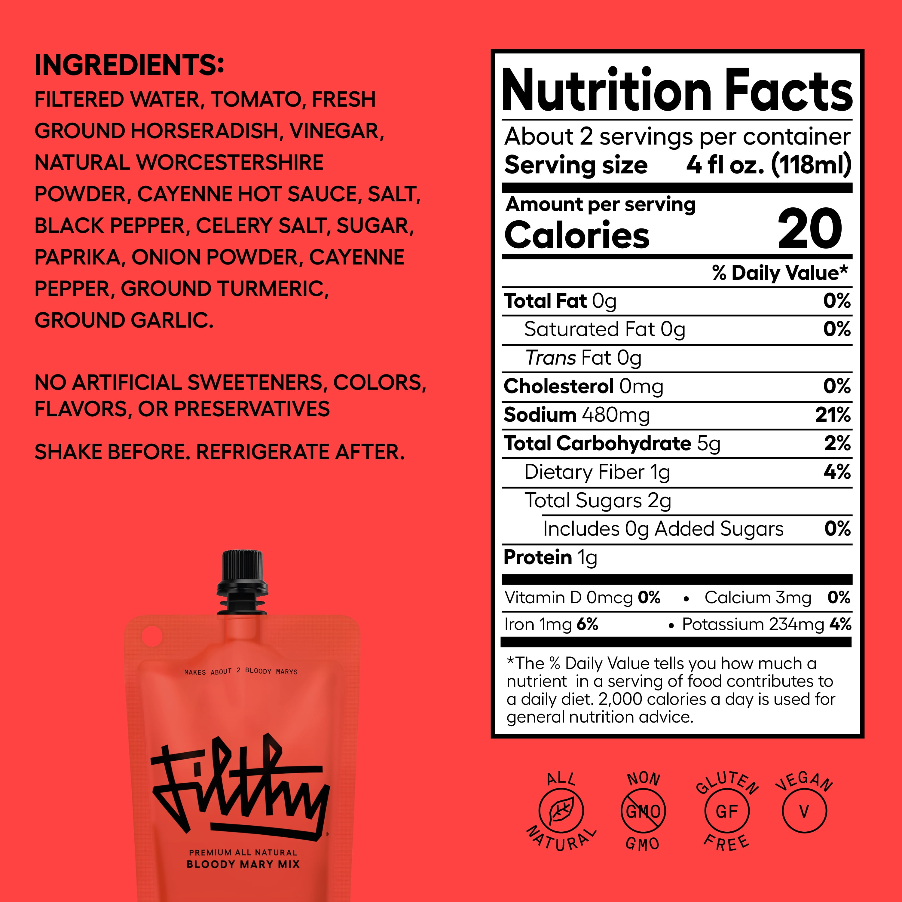 Filthy Bloody Mary Mix Premium Cocktail Mixer 32 fl oz Pouch (1-Pack)