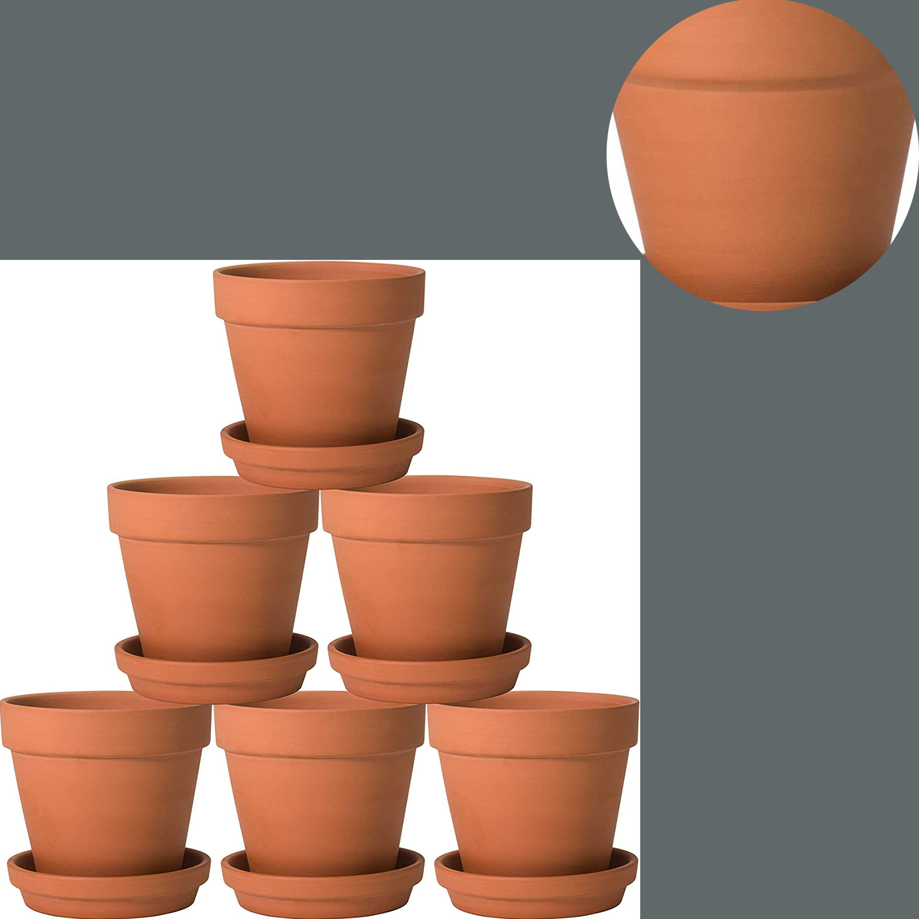 Pack of 6 Terracotta Pots with Saucers,Terra Cotta Pots with Tray, Clay