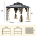 thumbnail image 3 of Dextrus 10x10ft Hardtop Gazebo Double Roof with Nettings and Curtains, Heavy Duty Galvanized Steel Outdoor Vertical Stripes Roof for Patio, Backyard, Deck, Lawns, Brown, 3 of 7
