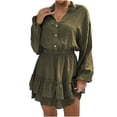 thumbnail image 1 of Robe Décontractée à Manches Longues pour Femmes Tendance Col en V Boutons Volants Mini Robe Taille Élastique Solide Robe Courte Évasée, 1 of 7