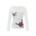 thumbnail image 6 of Women Slim Fit Pullover Long Sleeve Rose Print Crop Tops Teen Girls Vintage V Neck Fall Tees, 6 of 8