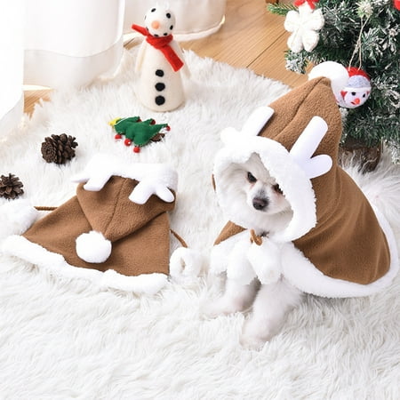 Pet Christmas Costume With Red Hood And Deer Antlers Festive Role Play Cape For Warm And Cute Holiday Decoration On Cats And Small Dogs