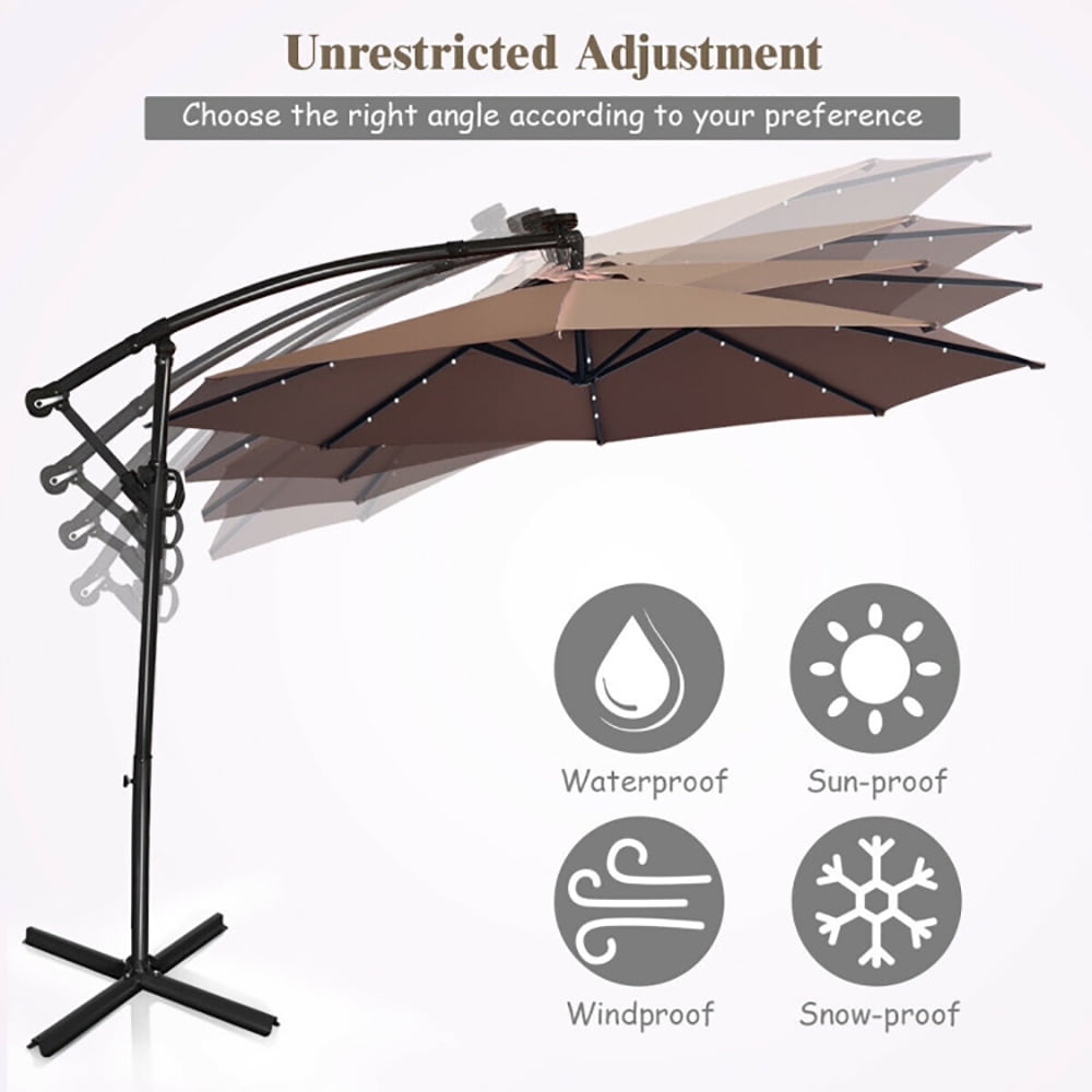 Aimee Lii 10 ft 360° Rotation Solar Powered LED Patio Offset Umbrella without Weight Base, Outdoor Umbrellas for Patio, Tan Aimee Lii 10 ft 360° Rotation Solar Powered LED Patio Offset Umbrella without Weight Base, Outdoor Umbrellas for Patio, Tan