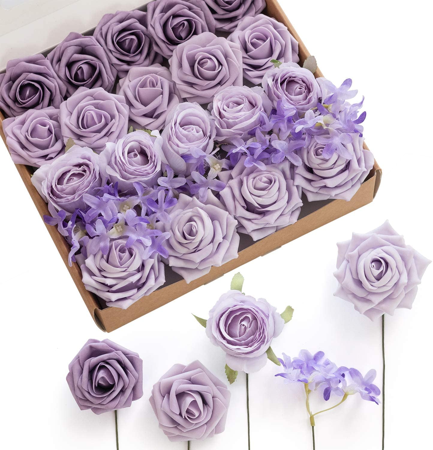 Artificial Flowers Realistic Ombre Colors Mauve Roses with Stem 
