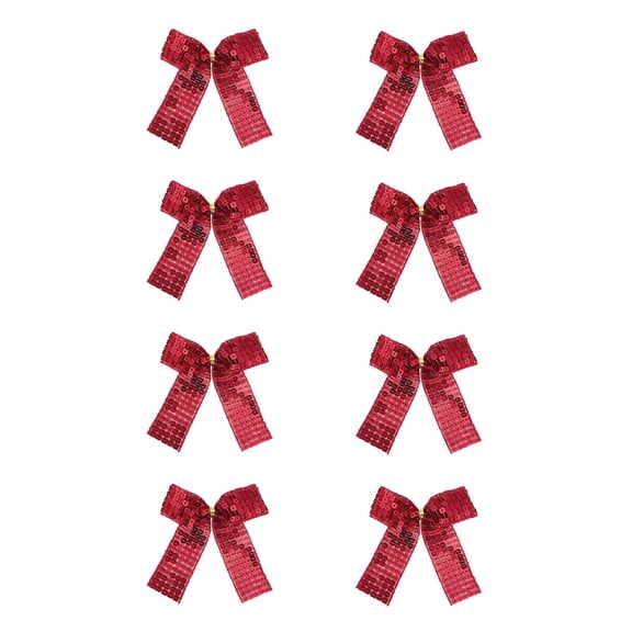 Cheapark Set of 8 Red Christmas Decorative Ribbon Bows - Durable Fabric Ornaments for Tree Wreath Gift Wrapping, Home Indoor Outdoor Holiday Party Decor