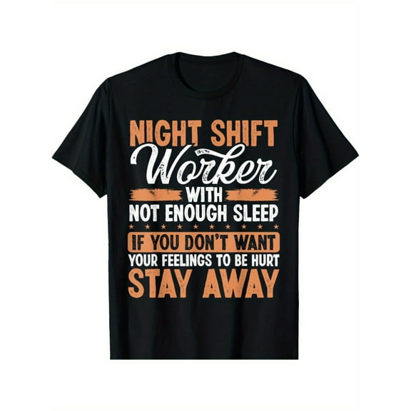 1pc Night Shift Worker Graphic Tee - 100% Cotton Casual T-Shirt with Geometric Pattern, Round Neck, Stretch Fabric, Unisex for Cycling, Running, Hiking, Outdoor Activities - All Seasons