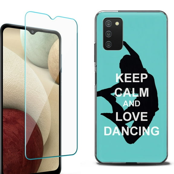 Slim-Fit Protective Fashion Phone Case (Black) for Samsung Galaxy A03s, with Tempered Glass Screen Protector, by OneToughShield ® - Keep Calm / Dancing