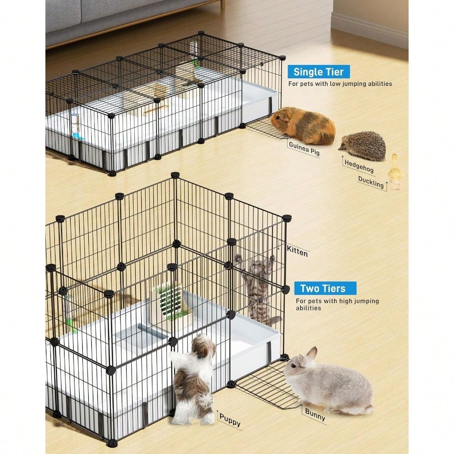 Guinea Pig Cages with Floor Mat 20 Panels Guinea Pigs Playpen with Top Cover Metal Rabbit Cage Indoor for Hedgehogs Quail Chickens 47 L x 24 W x 12 H