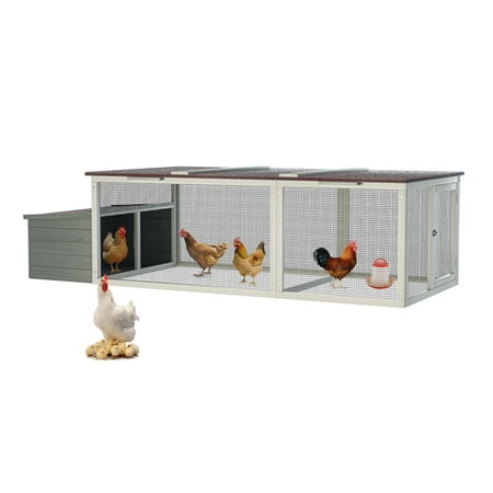 20.93ft² Large Wooden Chicken Coop Outdoor Hen House with Nesting Box & Weatherproof Asphalt Roof, Walk-in Poultry Cage with Secure Locks, Metal Mesh Run for Backyard Farm Use