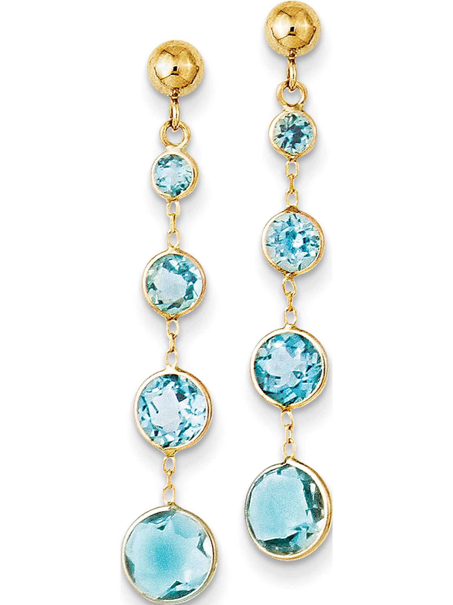14k Yellow Gold Blue Topaz Post (6x35mm) Earrings by