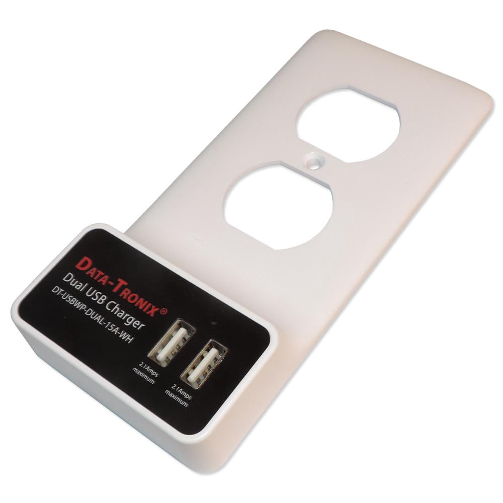 Data-Tronix DT-USBWP-DUAL-15A-WH USB Charging Wall Plate for AC Outlets, 15A