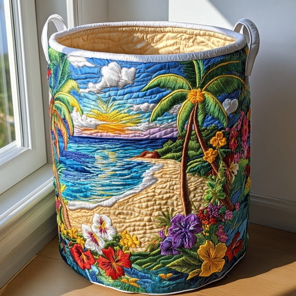 Coral Breeze Quilted Laundry Basket