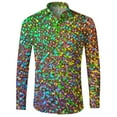 thumbnail image 4 of Telankuip Mardi Gras Long Sleeve Shirts for Men Festive Hawaiian Button down Bowling Shirt Fashion Colorful Sparkling Sequin Printed Carnival Holiday Tops Loose Comfy Stylish Outfits 5-Green XL, 4 of 4