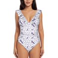 thumbnail image 2 of Yiaed Lavender Flowers Print Women's Ruffled One Piece Swimsuit V Neck Swimwear Slimming Monokini for Woman-Medium, 2 of 8
