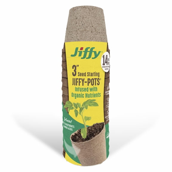 Jiffy 3 Inch Pots Infused With Organic Nutrients, (14 Pack)