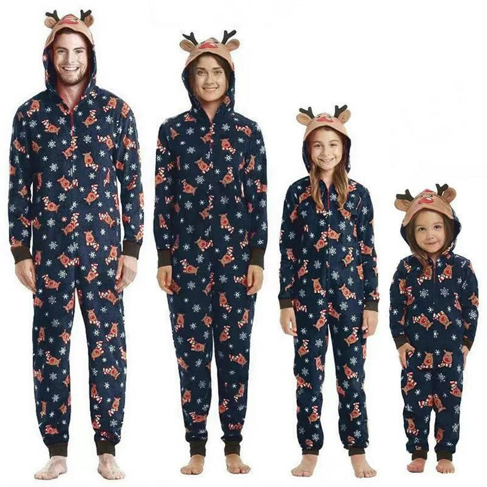Christmas Family Matching Hoodie Onesie Pajamas Reindeer Jumpsuit Zipper Pjs for Adult Kids Baby