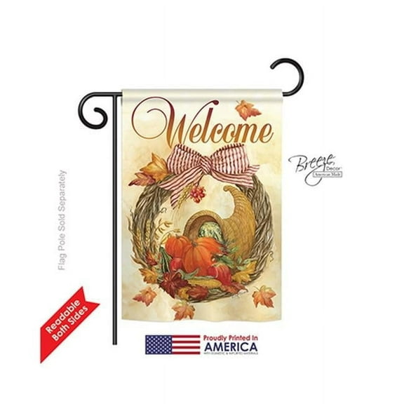 Breeze Decor 63044 Harvest & Autumn Cornucopia Wreath 2-Sided Impression Garden Flag - 13 x 18.5 in.