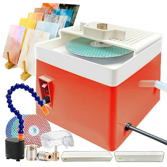 2in1 Professional Glass Angle Grinder-Grinding curves & edge angles,Portable Mini Grinder Machine with 1/4"&3/4"&1"Grinding Head 180/240/360 grit Grinding Disc water pump,for beginners