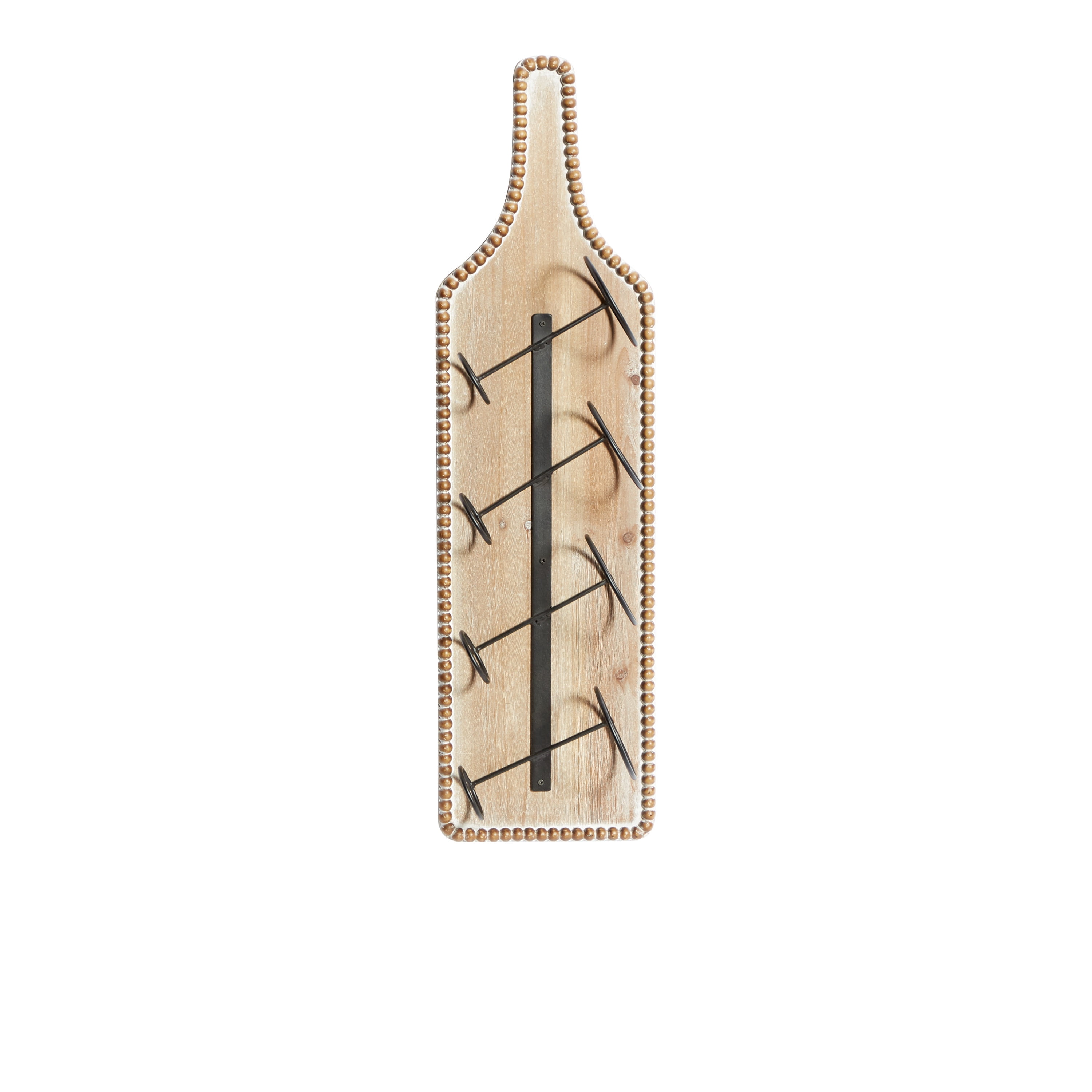 DecMode 9" x 32" Brown Wood Bottle Shaped 4 Bottles Wall Wine Rack with Beaded Frame, 1-Piece