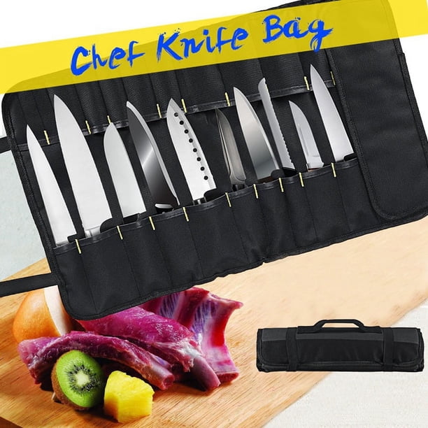 Bolsa de Chef para Cubiertos Profesionales - Bolsa Enrollable para Cuchillos para Se Adapta Hasta 22 Cuchillos Bolsa de Almacenamiento Negra para Chef