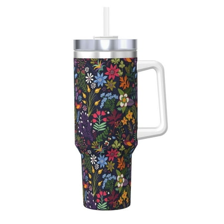 

Cauagu Flowers And Birds Print Stainless Steel Vacuum Insulated Tumbler 40oz Water Bottle with Handle & Flip Straw Reusable Travel Coffee Mug for Women & Men