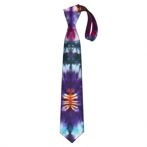 Men's Satin Necktie - Wrinkle-Resistant Formal Tie with Elegant Tie Dye Watercolor Design for Wedding, Business & Prom - Rainbow Psychedelic Swirl Vintage Boho Style - 58.3" Standard Length