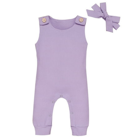 

Mikilon Newborn Infant Baby Girl Boy Solid Ribbed Button Romper Jumpsuit Hairband Outfit Infant Clothes for Baby Girl 18-24 Months Purple 2023 Deal