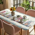 thumbnail image 3 of Easter Table Cloths for 5 Foot Rectangle Tables, Spring Rabbit Ear Gnomes Eggs Floral Lattice Patio Waterproof Elastic Fitted Tablecloths, Washable Rectangular Table Cover for Camping, 3 of 8