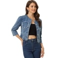 thumbnail image 1 of Chaqueta de mezclilla Allegra K Mujer Cuello Redondo Mangas 3/4 Azul S, 1 of 6
