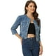 thumbnail image 1 of Chaqueta de mezclilla Allegra K Mujer Cuello Redondo Mangas 3/4 Azul S, 1 of 6