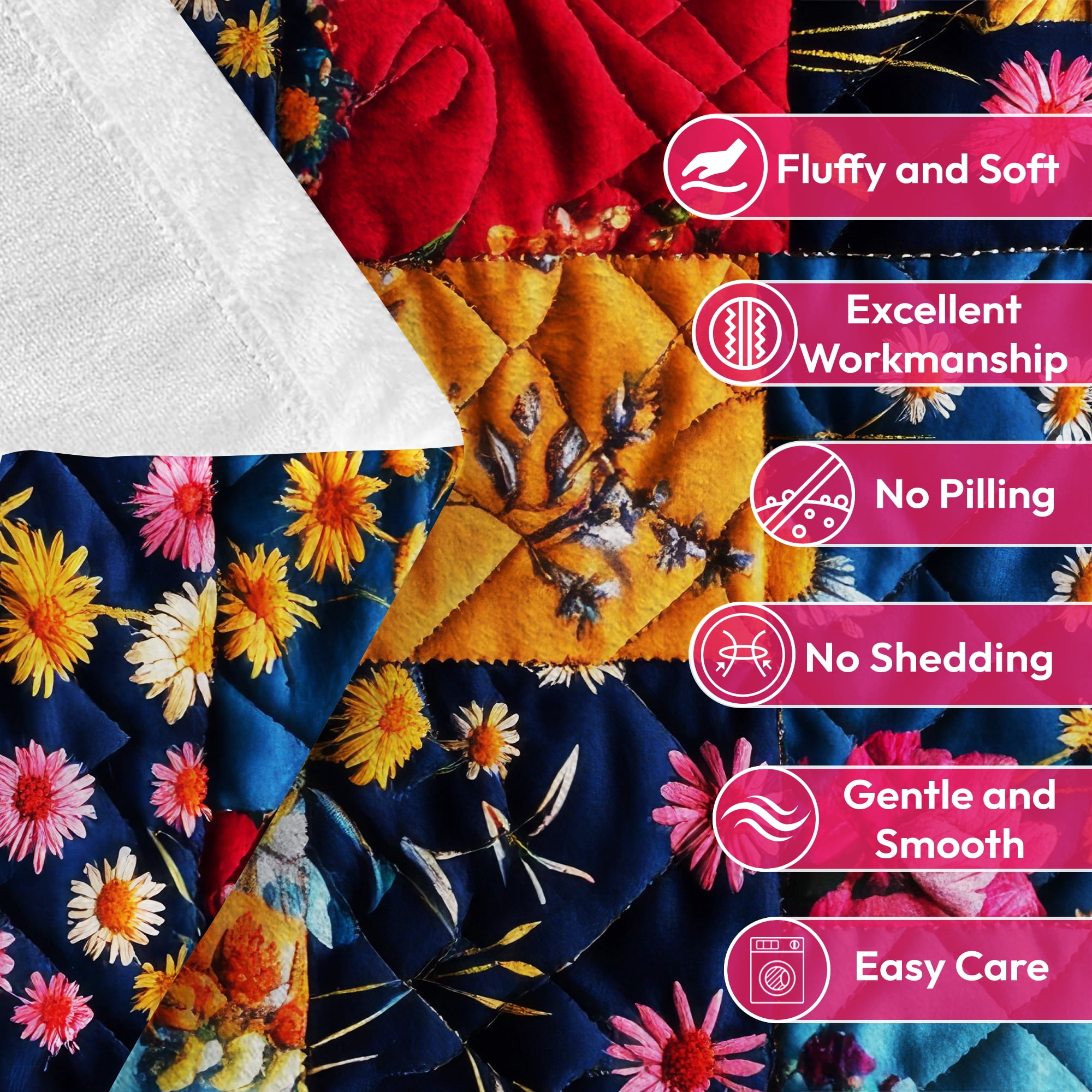 Flannel Fleece Twin Blanket, Soft Large Twin Blanket, Lightweight Cozy Plush Twin Blanket Fit Sofa Bed, 60"x80", Patchwork Floral Pattern