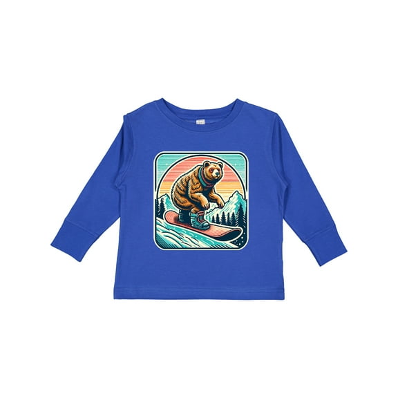 Inktastic Snowboarding Bear Vintage Boys Long Sleeve Toddler T-Shirt