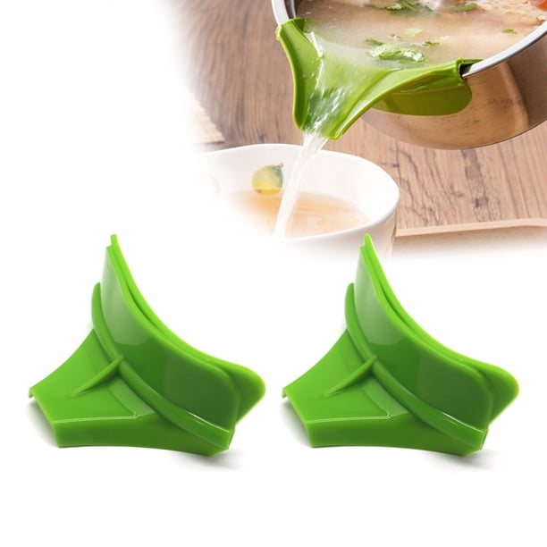 Innovador dispositivo de cocina de silicona, diseño que ahorra espacio, deflector de borde redondo para ollas antiderrames, embudo para verter sopa, drenaje de silicona deslizante, 2 piezas