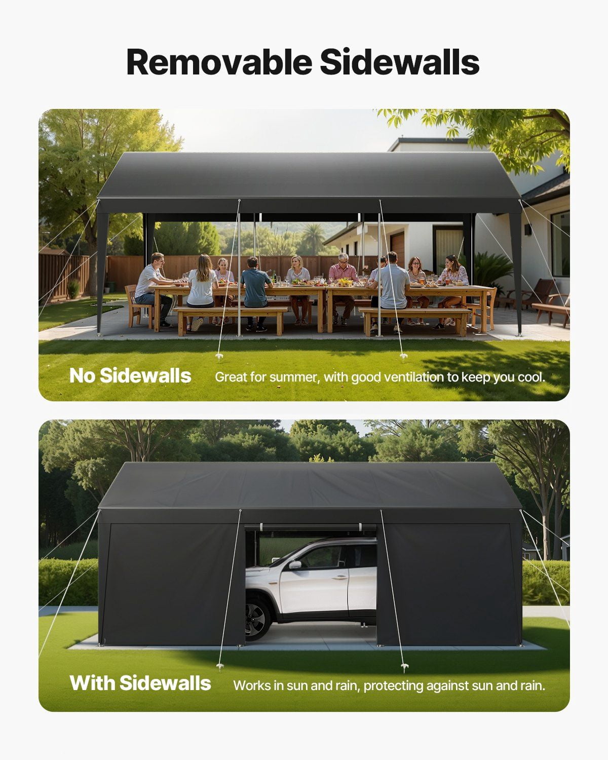 12x20FT Heavy Duty Carport Canopy - Grey Outdoor Car Shelter with Sidewalls, Galvanized Steel Frame & Waterproof Cover - Vehicle Protection for Cars, Trucks, SUVs & RV Storage