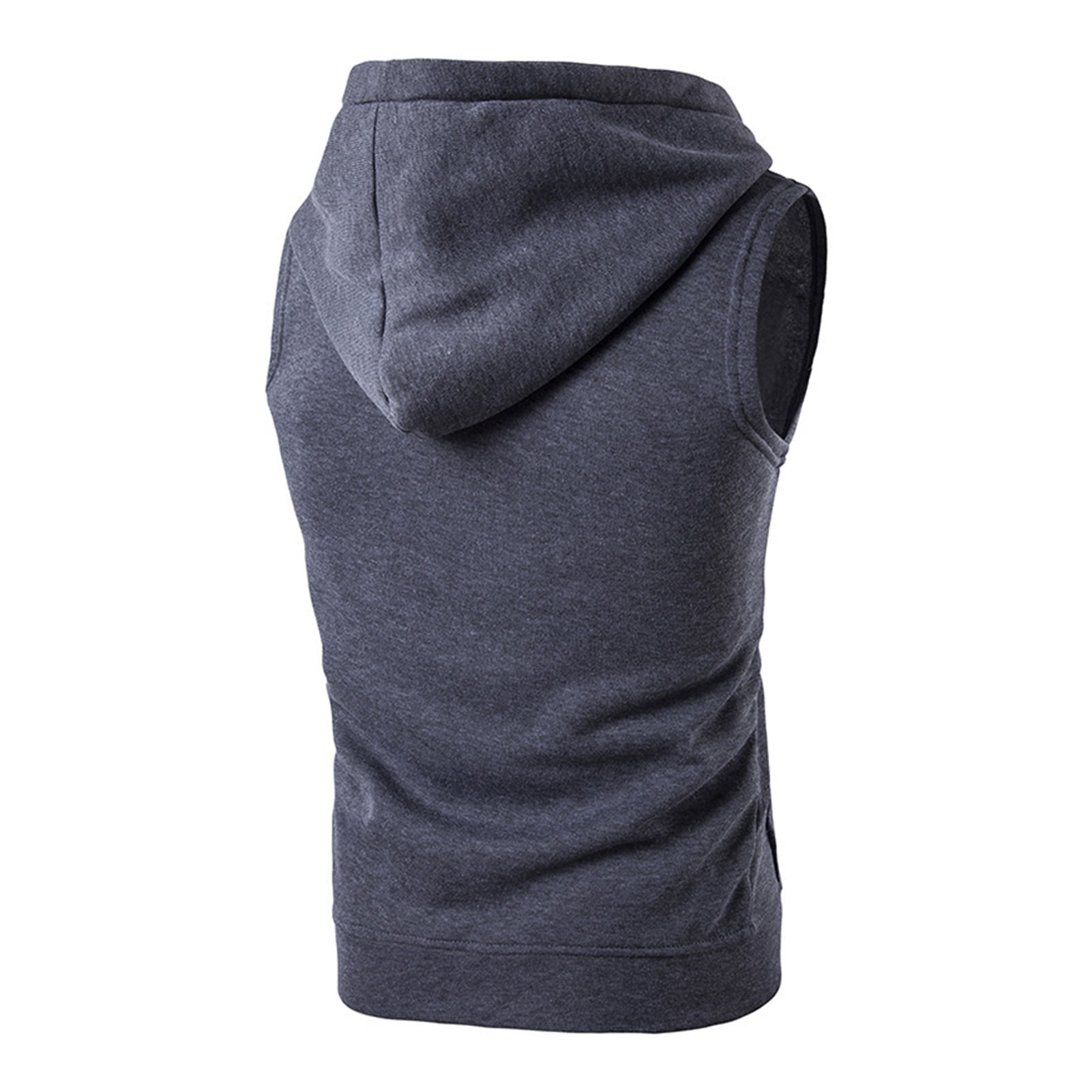 Jkung Men Vest Zipper Opening Lightweight Hooded Vest with Large Pockets Pure Color Summer Running Tops Casual Sportswear