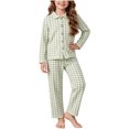 thumbnail image 3 of MKOSPLRT Plaid Pajamas Sets 3-16 Years Long Sleeve Button Down 2 Pieces Nightwear Shirt Pjs Bottoms Soft Lounge Set Sleepwear with Pocket, 3 of 7