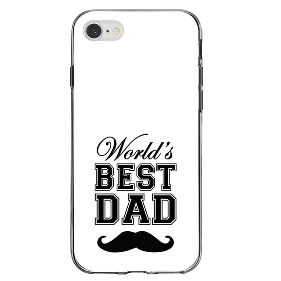 DistinctInk Clear Shockproof Hybrid Case for iPhone 7 8 SE (2020 Model) 4.7" Screen TPU Bumper Acrylic Back Tempered Glass Screen Protector - Black World's Best Dad Moustache - Happy Father's Day