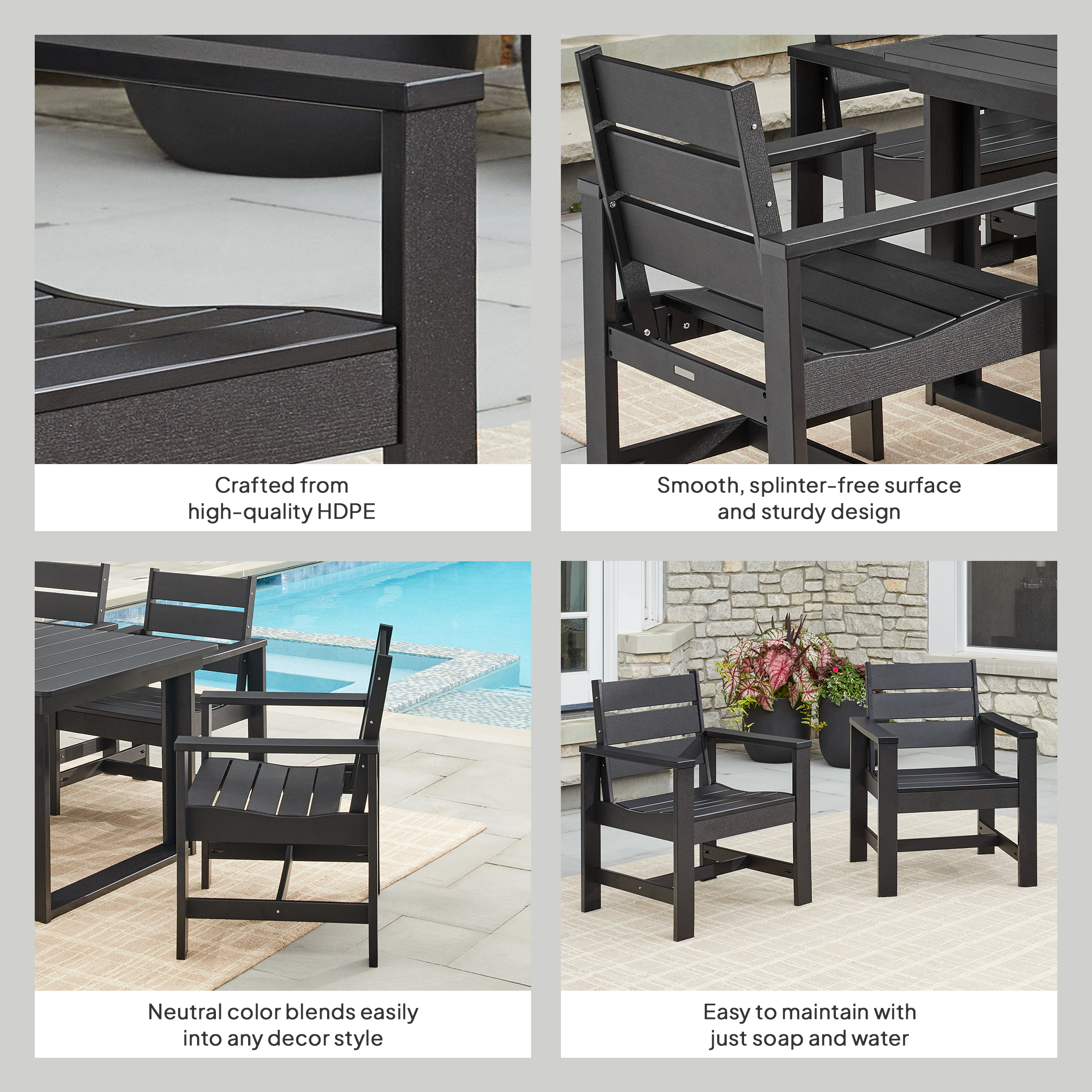 Better Homes & Gardens Ezra Outdoor HDPE Dining Chair, 2-Pack, Black
