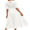 thumbnail image 3 of Femmes Été Bouffée Manches Robe Smocked Floral en Vrac Fluide Robe Haute Taille Dentelle Florale Étagée Midi Robe Bleu Ciel XL, 3 of 4