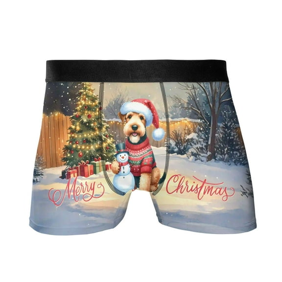 Merry Christmas Woofmas Xmas Noel Airedale Terrier Santa Snowman All Over Print Boxer Briefs Underwear for Men Dad Dale Waterside Dog Lover - 13016