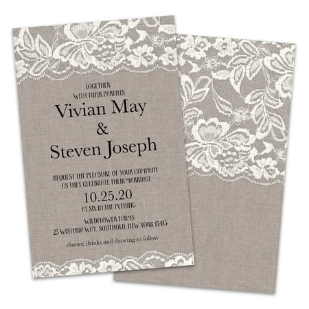 Personalized Burlap and Lace Wedding Invitations