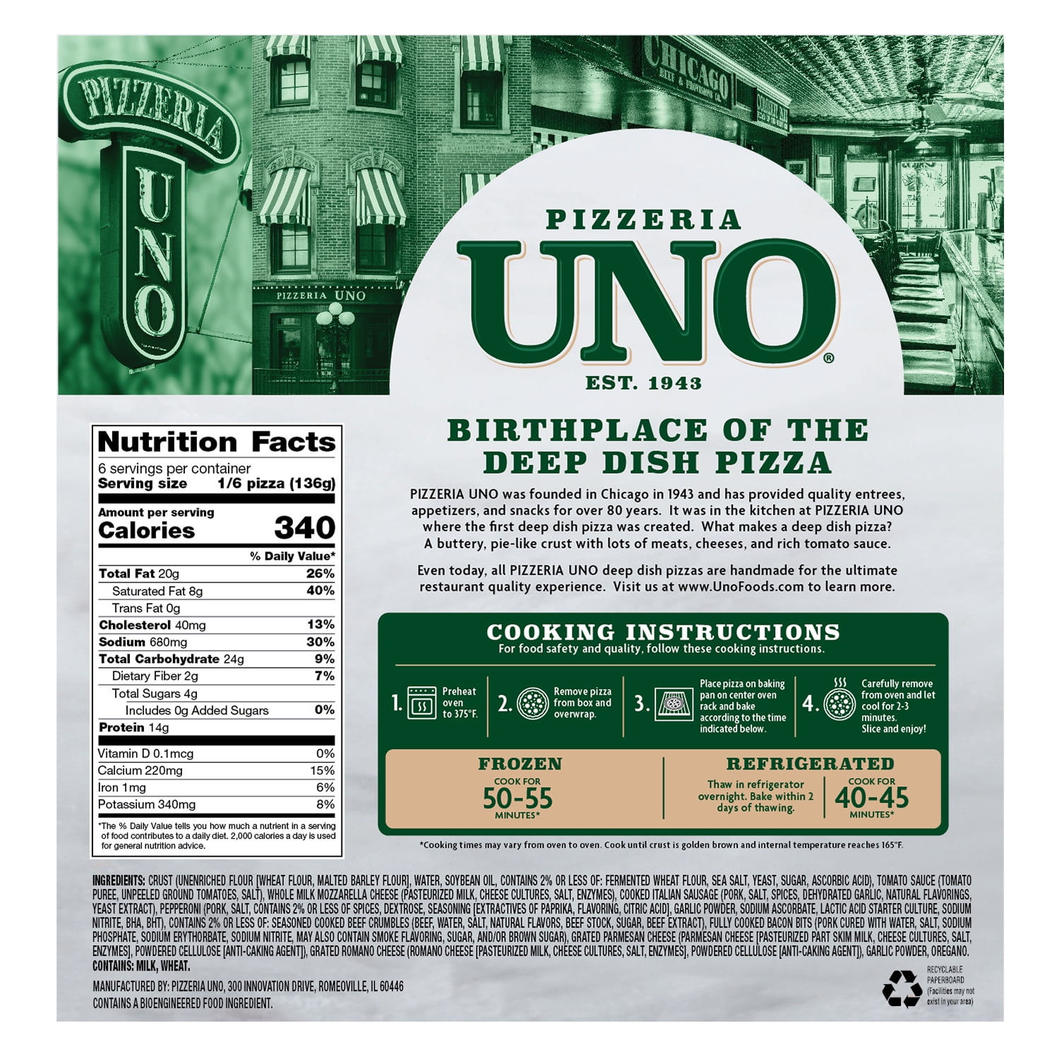 Uno 9in Chicago Style Deep Dish Ultimate Meat Pizza 28.7oz