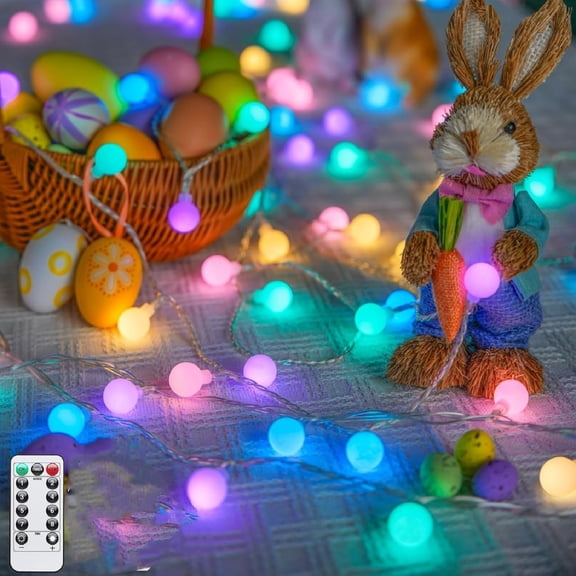 Easter LED Globe String Lights with Timer, 19.7Ft Multicolor Fairy Lights Plug in with Remote, 8 Modes Pastel Lights for Easter Bedroom Tree Room Party Decoration