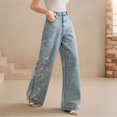 thumbnail image 2 of Women's Plus Size High Waist Embroidered Wide-Leg Jeans - Slight Stretch Denim Pants, Sky Blue Size XXL, 2 of 5