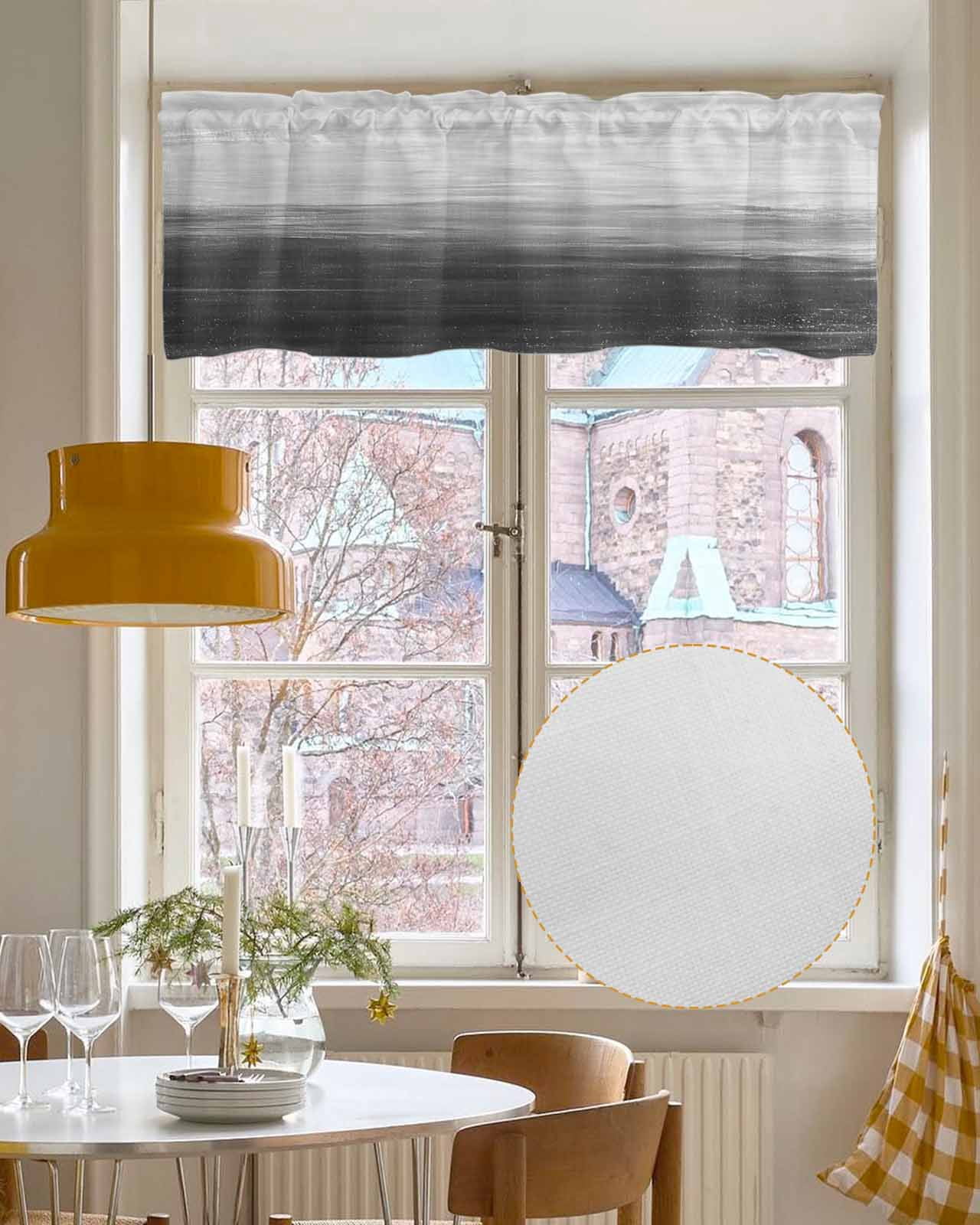 Black Gray Kitchen Valances for Windows Farmhouse Linen Window Valance Curtain for Living Room Window Treatment Ombre Modern Oil Painting Aesthetics Abstract Art Valance Rod Pocket, 42 x 12 Inch