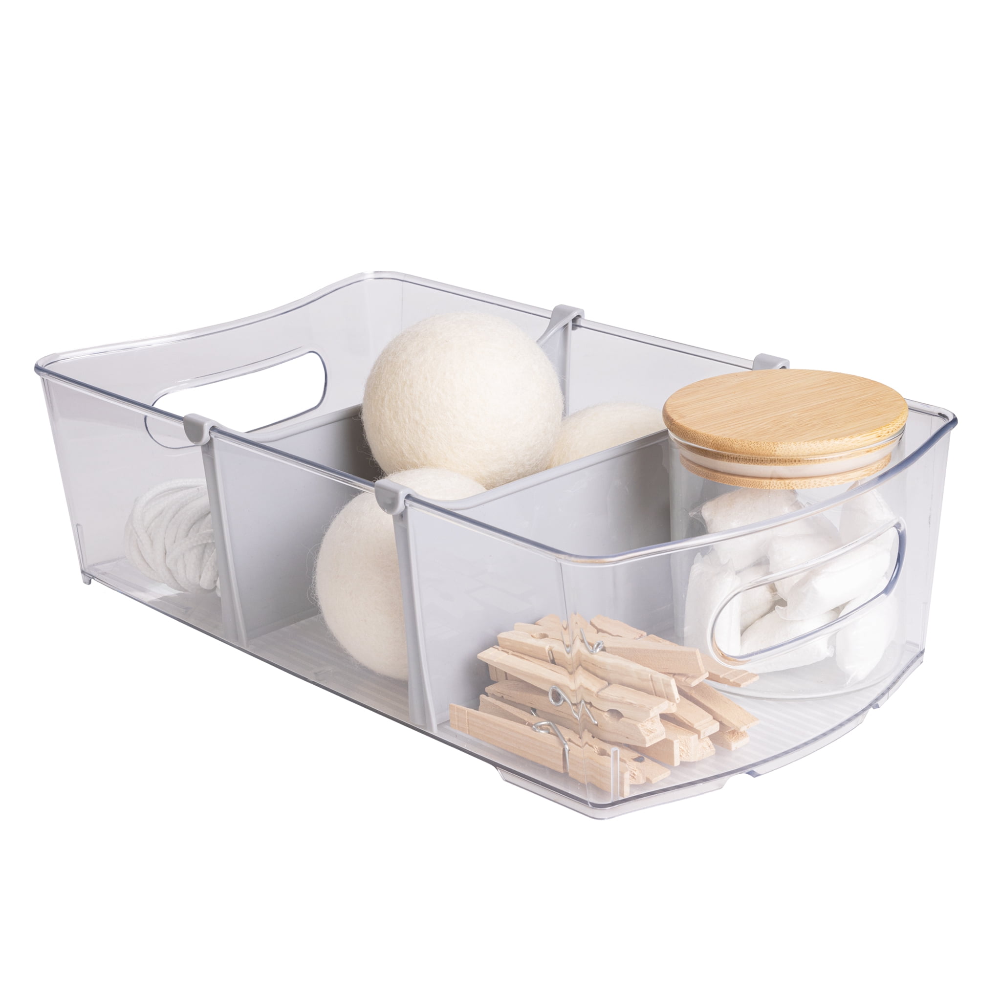 Mainstays Clear Wide Closet and Laundry Organizer Bin with Dividers