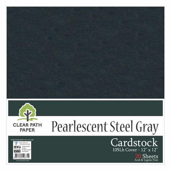 Pearlescent Steel Gray Cardstock - 12 x 12 inch - 105Lb Cover - 20 Sheets - Clear Path Paper