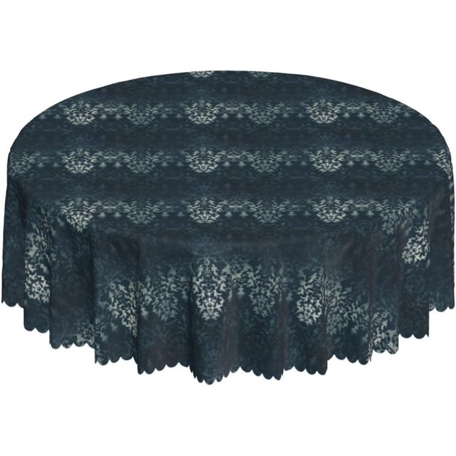 Round Tablecloth with Wave Lace 60 Inch, Old Damask Circle Tablecloth Wipeable Tablecloth Kitchen Tablecloths for Restaurant, Picnic, Indoor and Outdoor Dining
